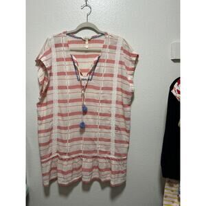 Women’s Matilda Jane White And Red Striped Beach Cover-Up Size Large